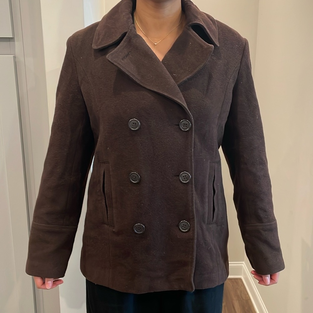 Brown Short Double Breasted Wool Coat
